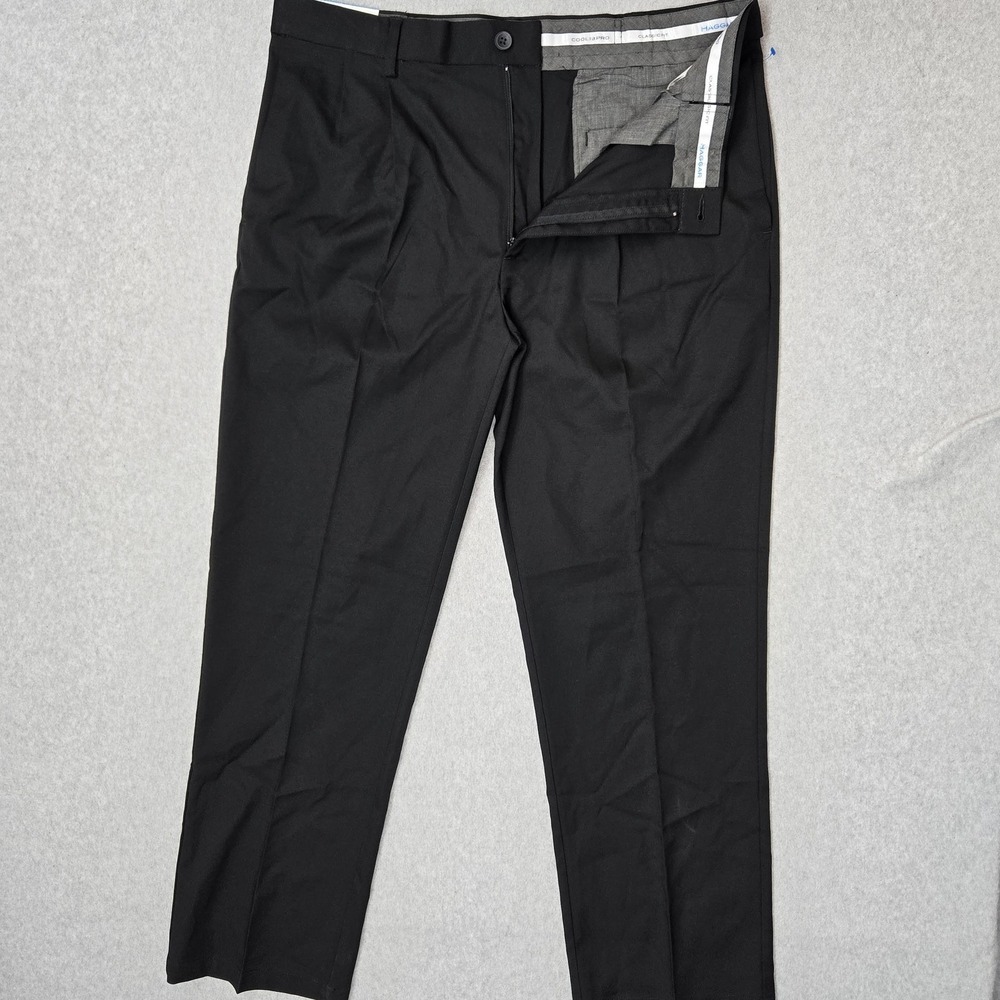 Haggar Men Pants 36W X 32L Black Dress Pants Cool 18 Pro Dress Pants Pleated NWT